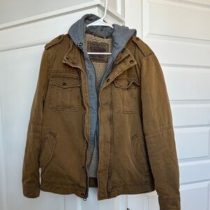 Men's Levi Strauss Brown Jacket with Gray Hoodie